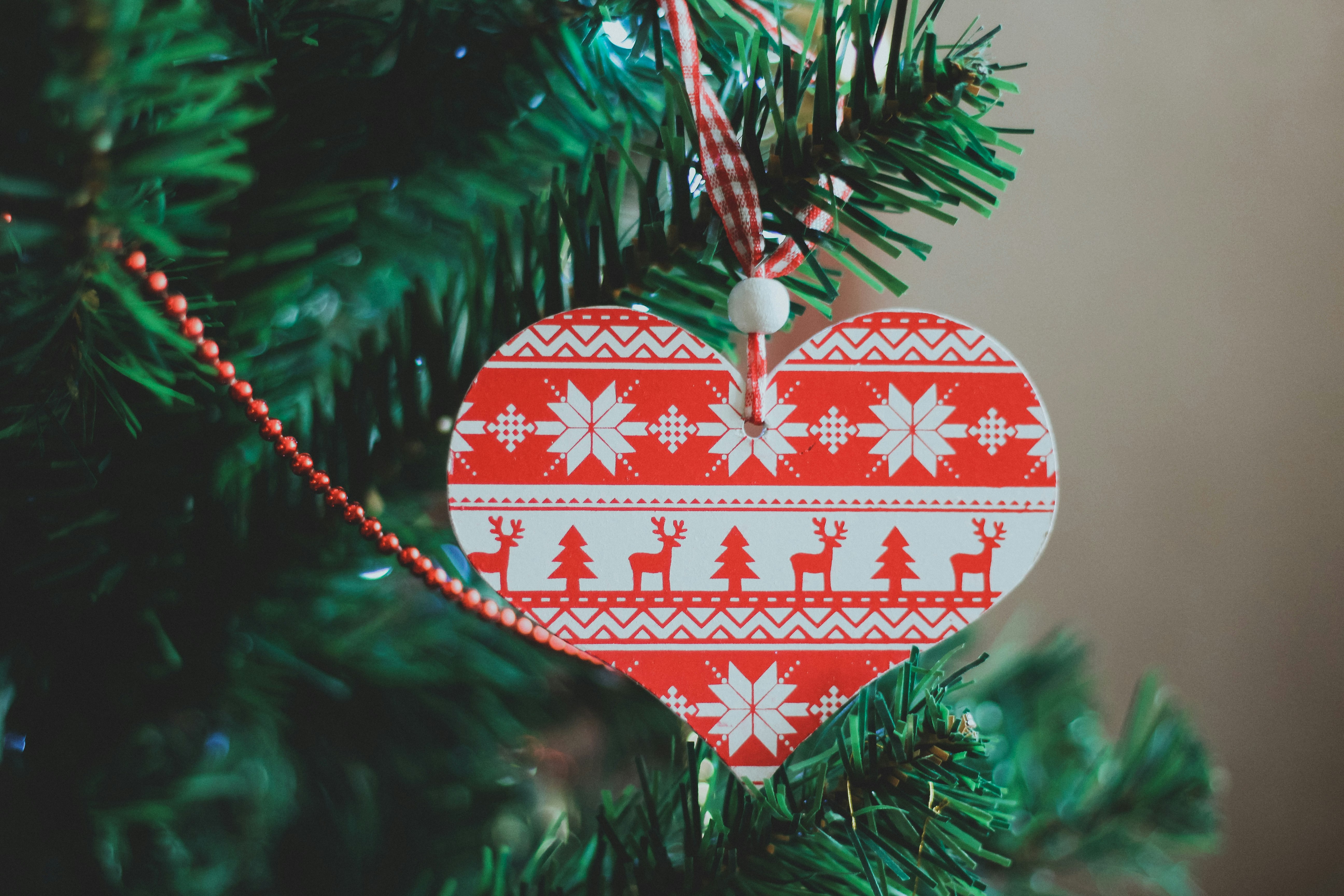 red and white heart ornament